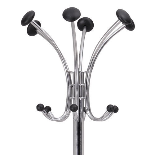 Chromy Coat Stand, 12 Knobs, 16w x 16d x 70.5h, Chrome/Black