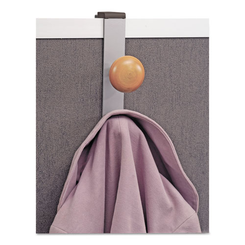 Image of Alba™ Cubicle Garment Peg, 2-Hook, 1.2 X 1.38 X 7.9, Wood, Metallic Gray, 1.5 Lb Capacity