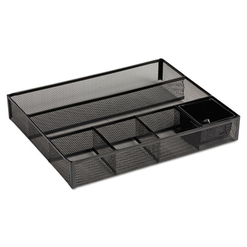Rolodex™ Metal Mesh Deep Desk Drawer Organizer, Six Compartments, 15.25 x 11.88 x 2.5, Black