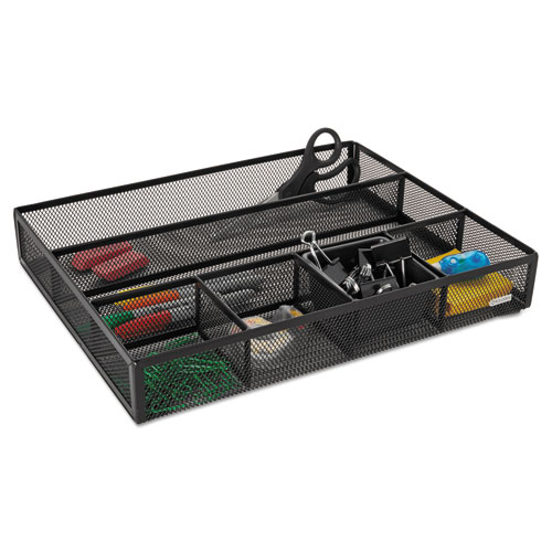 Image of Rolodex™ Metal Mesh Deep Desk Drawer Organizer, Six Compartments, 15.25 X 11.88 X 2.5, Black