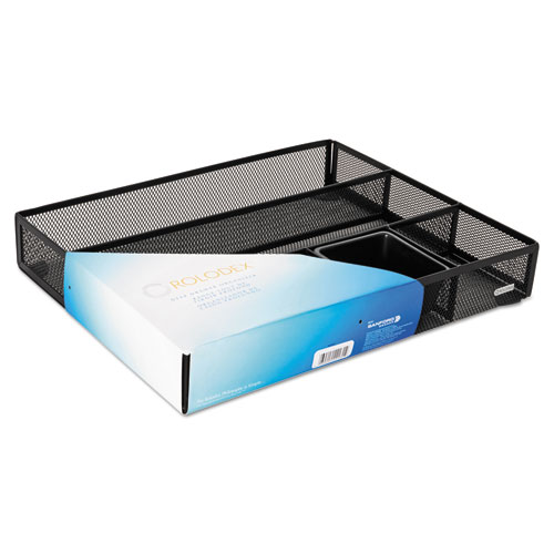 Image of Rolodex™ Metal Mesh Deep Desk Drawer Organizer, Six Compartments, 15.25 X 11.88 X 2.5, Black