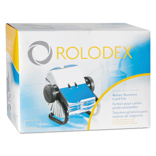 Image of Rolodex™ Open Rotary Business Card File With 24 Guides, Holds 400 2.63 X 4 Cards, 6.5 X 5.61 X 5.08, Metal, Black