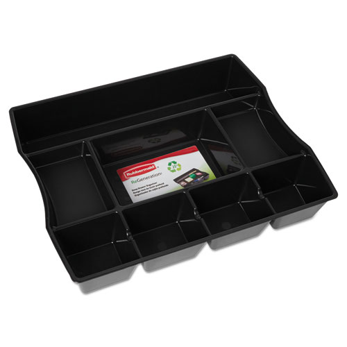 Nine-Compartment Deep Drawer Organizer, Plastic, 14 7/8 x 11 7/8 x 2 1/2, Black