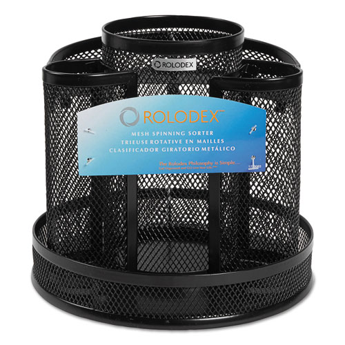 Image of Rolodex™ Wire Mesh Spinning Desk Sorter, 8 Compartments, Steel Mesh, 6.5" Diameter X 6.5"H, Black