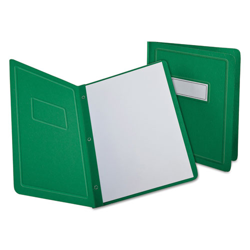 Oxford™ Title Panel And Border Front Report Cover, Three-Prong Fastener, 0.5" Capacity, 8.5 X 11, Light Green/Light Green, 25/Box