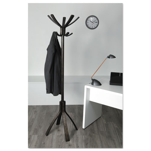 Image of Alba™ Cafe Wood Coat Stand, Ten Peg/Five Hook, 21.67W X 21.67D X 69.33H, Espresso Brown