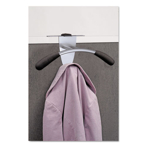 Hanger Shaped Partition Coat Hook, Metal/Foam/ABS, Silver/Black