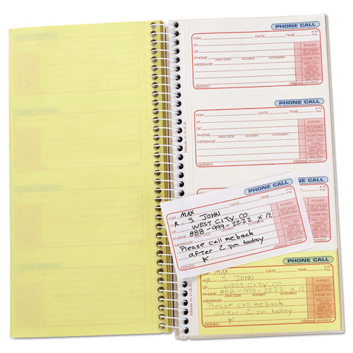 Image of Wirebound Message Books, Two-Part Carbonless, 5 x 2.75, 4 Forms/Sheet, 400 Forms Total