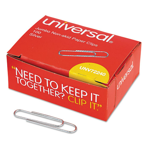 Universal® Nonskid Paper Clips, Wire, Jumbo, Silver, 1000/Pack