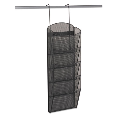 Image of Safco® Onyx Mesh Literature Rack, Five Compartments, 10.25W X 3.5D X 28.33H, Black