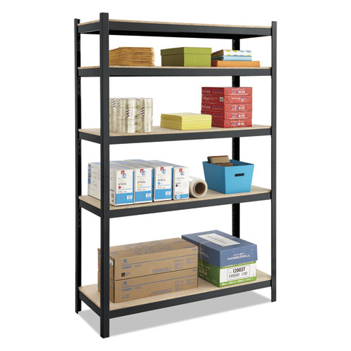 Image of Safco® Boltless Steel/Particleboard Shelving, Five-Shelf, 48W X 18D X 72H, Black