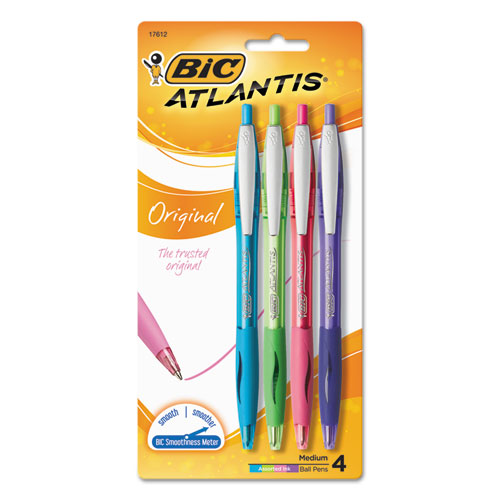 BIC® Atlantis Original Retractable Ballpoint Pen, 1 mm, Medium, Assorted Ink, 14/PK