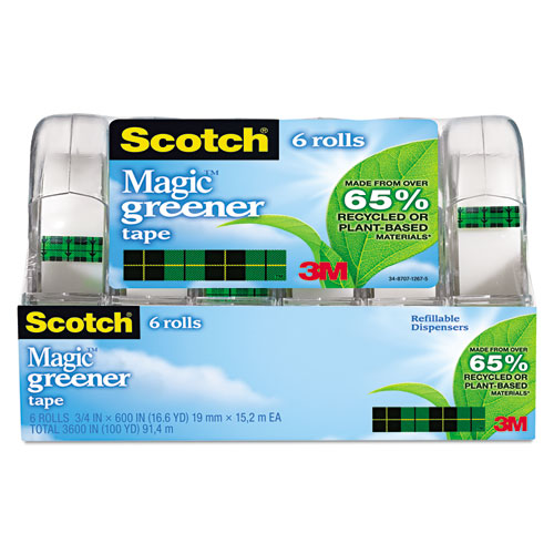 Image of Scotch® Magic Greener Tape With Dispenser, 1" Core, 0.75" X 50 Ft, Clear, 6/Pack