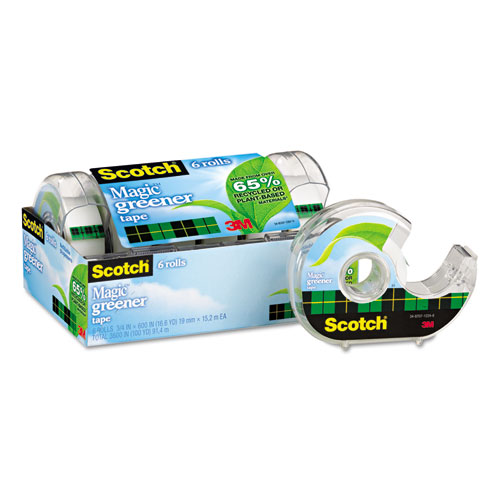 Scotch® Magic Greener Tape in Refillable Dispenser, 3/4" x 600", 1" Core, 6/Pack