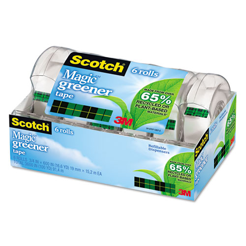 Image of Scotch® Magic Greener Tape With Dispenser, 1" Core, 0.75" X 50 Ft, Clear, 6/Pack