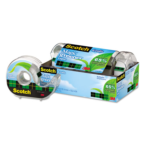 Image of Magic Greener Tape with Dispenser, 1" Core, 0.75" x 50 ft, Clear, 6/Pack
