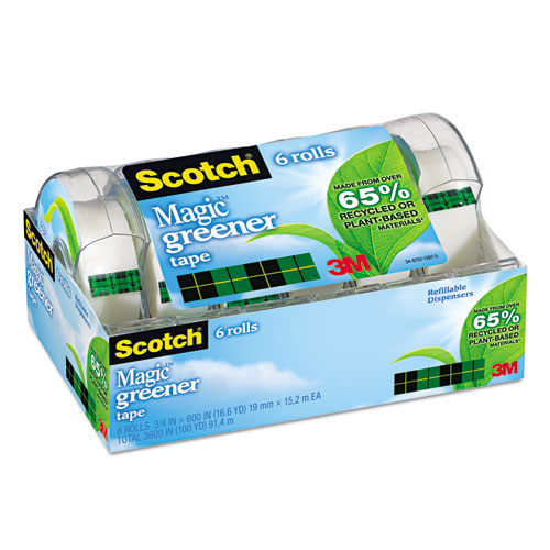 Image of Scotch® Magic Greener Tape With Dispenser, 1" Core, 0.75" X 50 Ft, Clear, 6/Pack