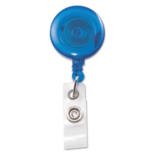 Translucent Retractable ID Card Reel, 34'' Extension, Blue, 12/Pack
