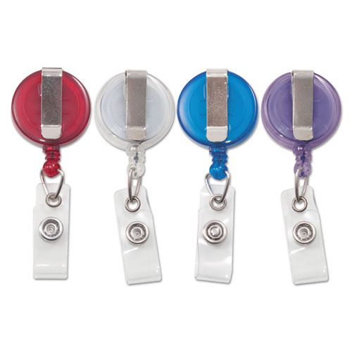 Translucent Retractable ID Card Reel, 34" Extension, Assorted Colors, 4/Pack