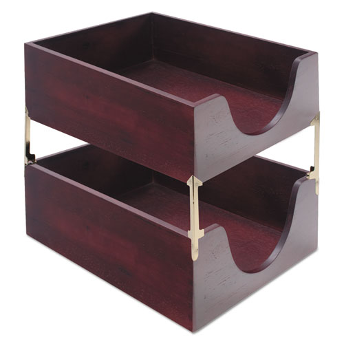 Image of Double-Deep Hardwood Stackable Desk Trays, 1 Section, Letter Size Files, 10.13" x 12.63" x 5", Mahogany