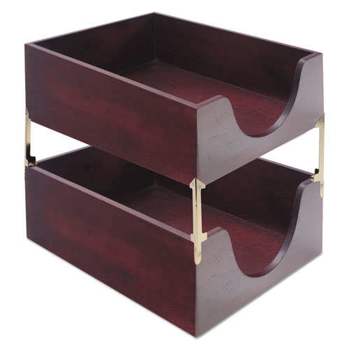 DOUBLE-DEEP HARDWOOD STACKABLE DESK TRAYS, 1 SECTION, LETTER SIZE FILES, 10.13" X 12.63" X 5", MAHOGANY