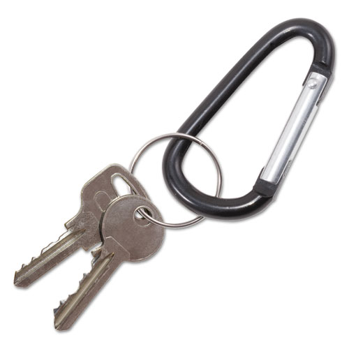 Advantus Carabiner Key Chains, Split Key Rings, Aluminum, Black, 10/Pack