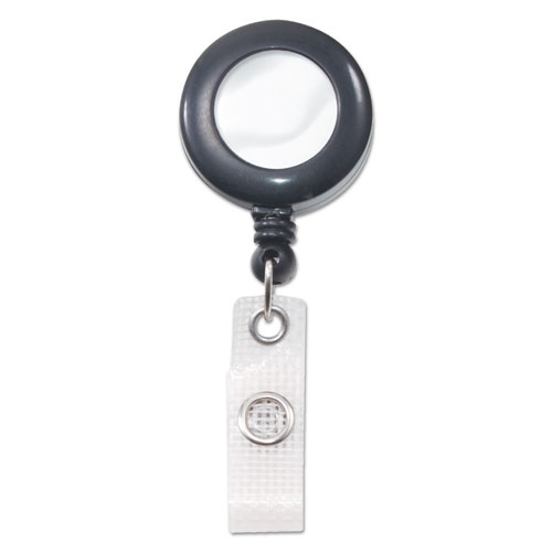 Deluxe Retractable ID Reel with Badge Holder, 24" Extension, Black, 12/Box | by Plexsupply