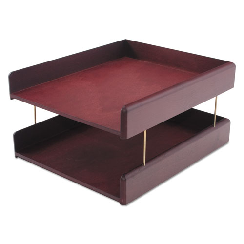 HARDWOOD DOUBLE DESK TRAY, 2 SECTIONS, LETTER SIZE FILES, 10.25" X 12.25" X 5.88", MAHOGANY