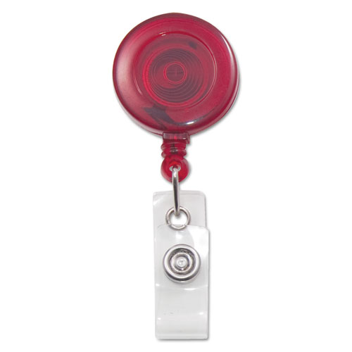 Translucent Retractable ID Card Reel, 30" Extension, Red, 12/Pack