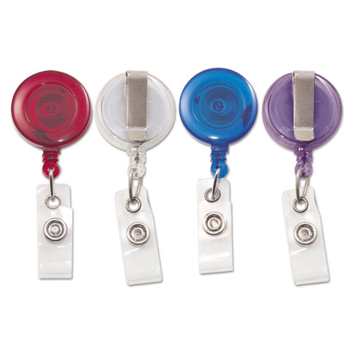 Translucent Retractable ID Card Reel, 34 Extension, Assorted Colors, 4/Pack