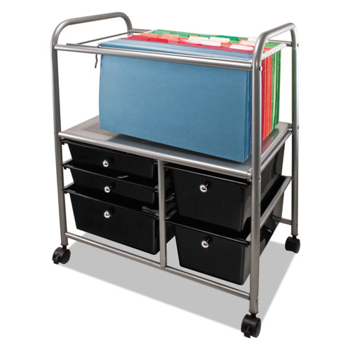 Image of Letter/Legal File Cart with Five Storage Drawers, Metal, 5 Drawers, 21.63" x 15.25" x 28.63", Matte Gray/Black
