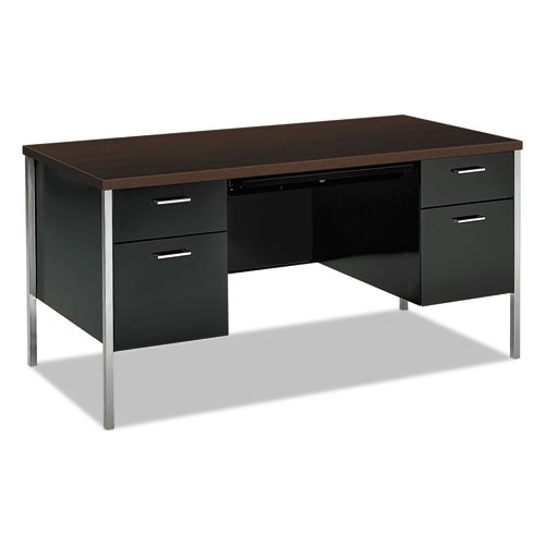 34000 Series Double Pedestal Desk, 60w x 30d x 29.5h, Mocha/Black | by Plexsupply
