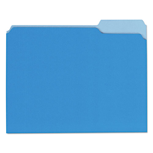 Interior File Folders, 1/3-Cut Tabs: Assorted, Letter Size, 11-pt Stock, Blue, 100/Box