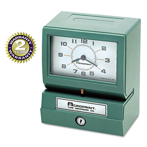 Image of Acroprint® Model 150 Heavy-Duty Time Recorder, Automatic Operation, Month/Date/1-12 Hours/Minutes, Green