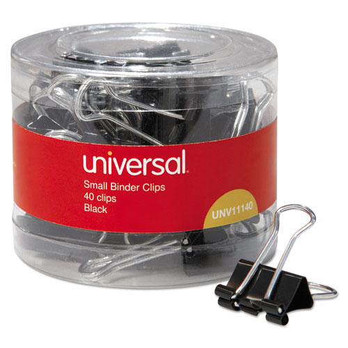 Binder Clips with Storage Tub, Small, Black/Silver, 40/Pack
