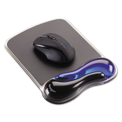 Duo Gel Wave Mouse Pad with Wrist Rest, 9.37 x 13, Blue
