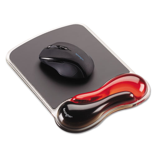 Duo Gel Wave Mouse Pad with Wrist Rest, 9.37 x 13, Red