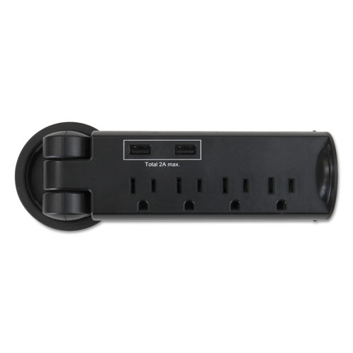 Image of Pull-Up Power Module, 4 outlets, 2 USB Ports, 8 ft Cord, Black