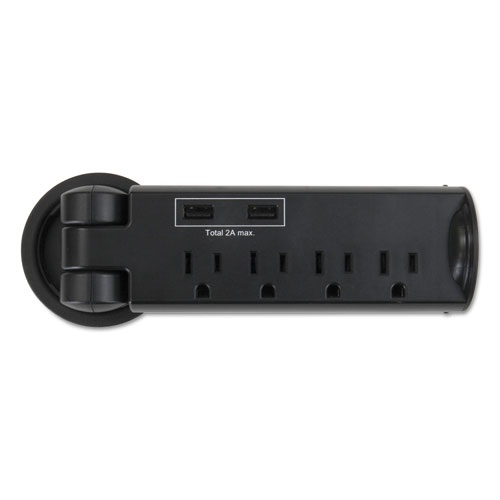 Pull-Up Power Module, 4 Outlets, 2 Usb Ports, 8 Ft Cord, Black