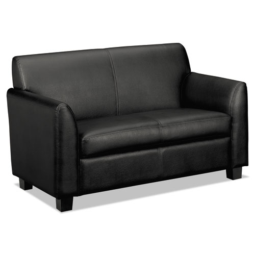 Circulate Leather Reception Two-Cushion Loveseat, 53.5w x 28.75d x 32h, Black | by Plexsupply