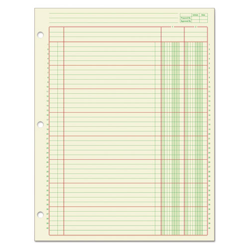 Columnar Analysis Pad, Single-Page 2-Column Accounting Format, 8.5 x 11 Ivory/Green/Red Sheets, 50 Sheets/Pad, 12/Carton