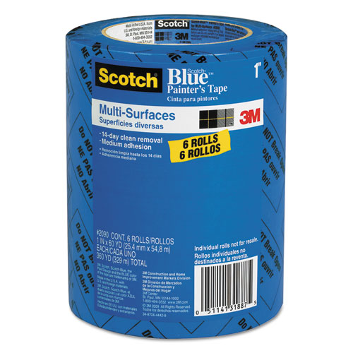 Scotch® Painter's Tape, .94" x 60yds, 3" Core, Blue, 6/Pack