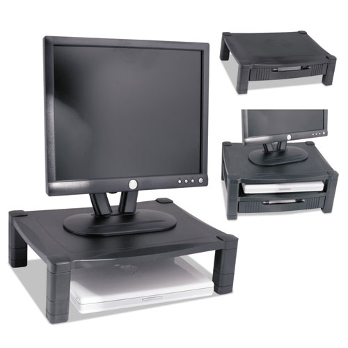 Kantek Single-Level Monitor Stand, 17" x 13.25" x 3" to 6.5", Black, Supports 50 lbs