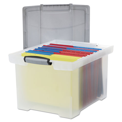 Bankers Box Clear Plastic Portable File Box with Black Lid