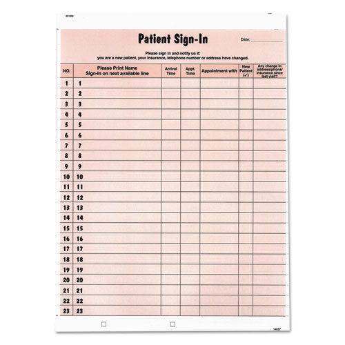 Patient Sign-In Label Forms, Two-Part Carbon, 8.5 x 11.63, Salmon, 1/Page, 125 Forms