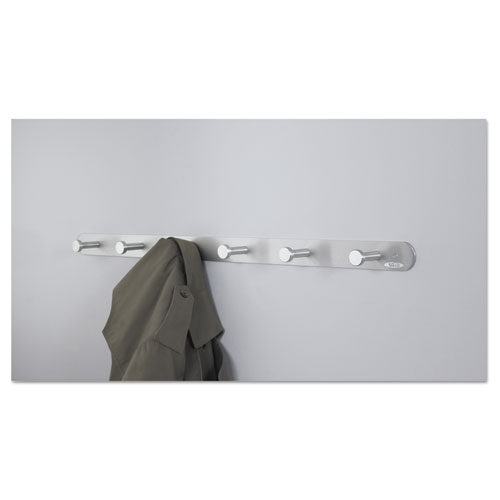 Image of Nail Head Wall Coat Rack, Six Hooks, Metal, 36w x 2.75d x 2h, Satin