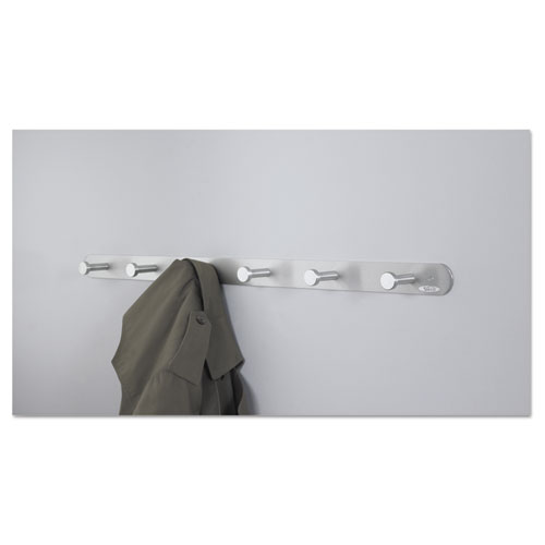 Nail Head Wall Coat Rack, Six Hooks, Metal, 36w x 2.75d x 2h, Satin