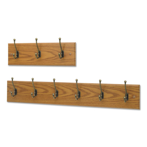 Safco® Wood Wall Rack, Six Double-Hook, 35-1/2w x 3-1/4d x 6-3/4h, Mahogany
