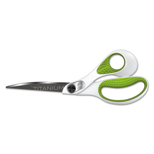 Westcott® Carbo Titanium Bonded Scissors, 8" Long, Straight Handle, White/Green