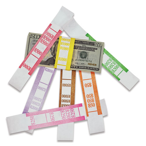 Iconex™ Color-Coded Kraft Currency Straps, $10 Bill, $1000, Self-Adhesive, 1000/Pack